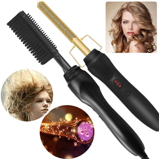 2 in 1 Electric Hair Straightener For Wigs Hot Comb Hair Curler Multifunctional Straightening Brush Flat Iron Styling Tools