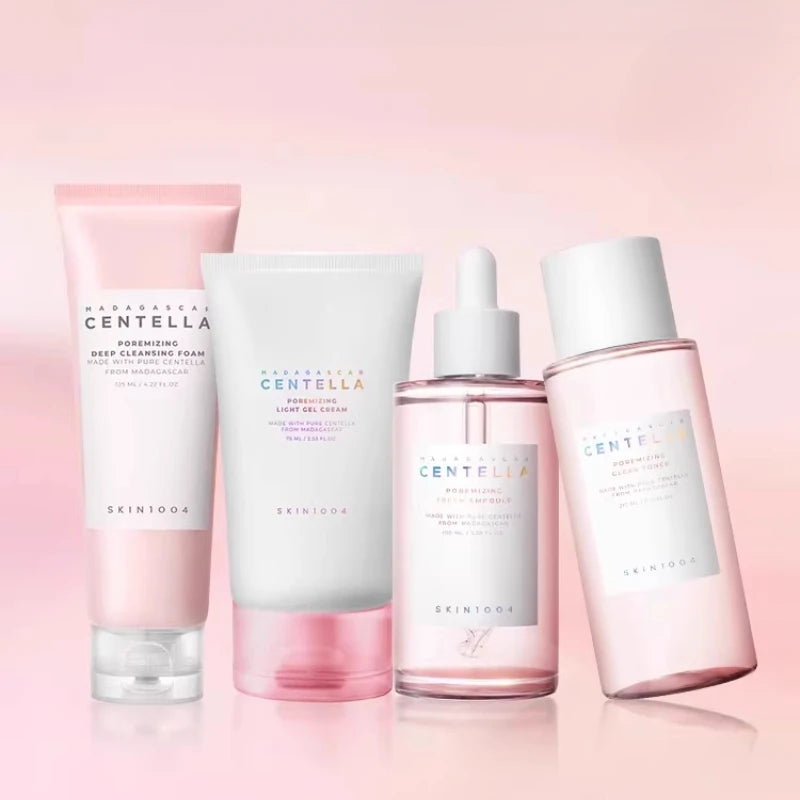 Korean Centella Pink Salt Pore Care Fresh Toner Ampoule Facial Serum Deep Cleanser and Face Cream Skincare Original Products Set