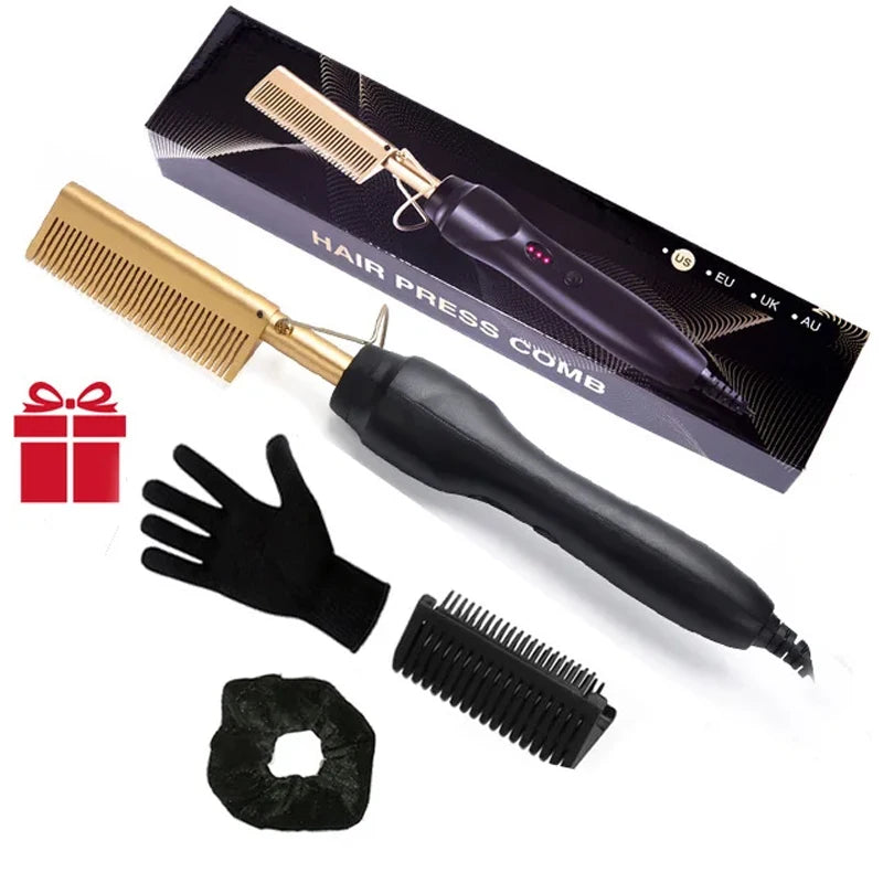2 in 1 Electric Hair Straightener For Wigs Hot Comb Hair Curler Multifunctional Straightening Brush Flat Iron Styling Tools