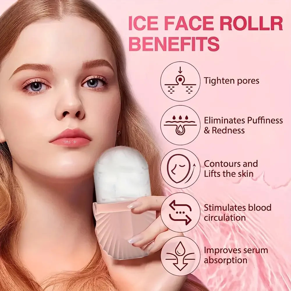 Ice Face Roller Facial Skincare Ice Roller Set, Stainless Steel Facial Roller Gua Sha Face Tool Face Massage Roller Mold Cube