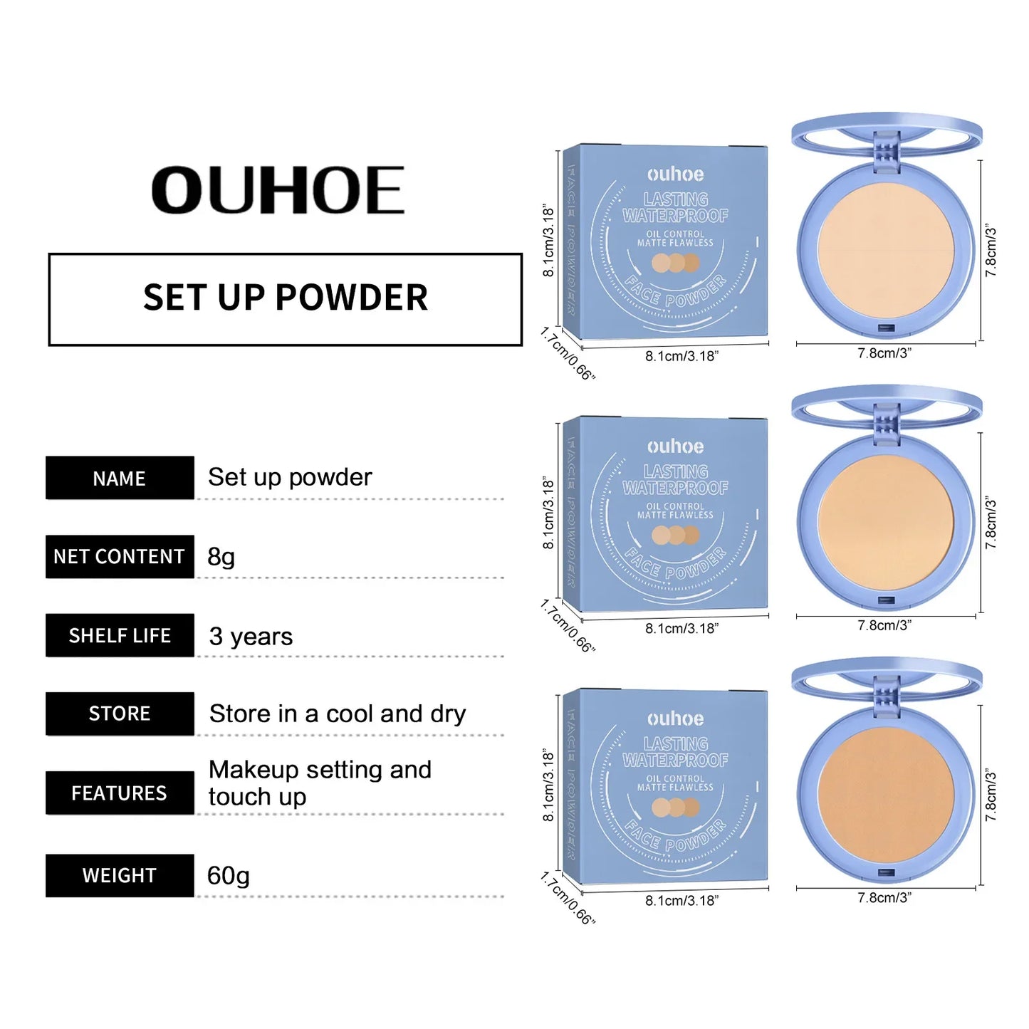Face Setting Pressed Powder Oil Control Invisible Pores Waterproof Matte Long Lasting Natural Setting Powder Foundations Makeup