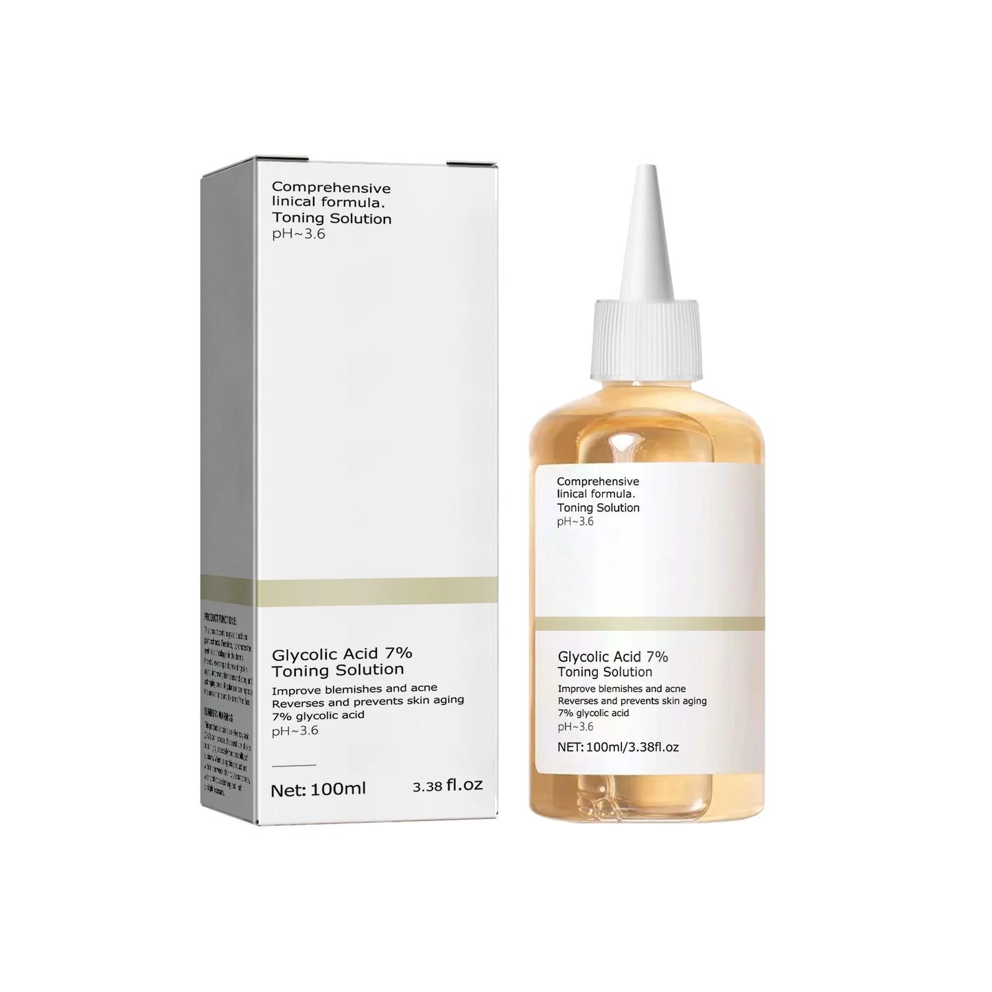 7% Glycolic Acid Toning Solution, 100ml, for clearing acne and moisturizing the skin. Rejuvenating lotion./ Solución tonificante de ácido glicólico al 7% de 100 ml para eliminar el acné e hidratar la piel. Loción rejuvenecedora.