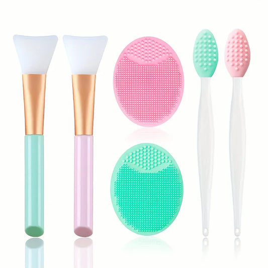 6-Piece Facial Brush Set, Manual Silicone Lip Exfoliating Brush, Nose Cleansing Brush, and Mask Brush for Facial Skin Care.- Cepillo exfoliante manual de silicona para labios, cepillo limpiador de nariz y cepillo para mascarillas.