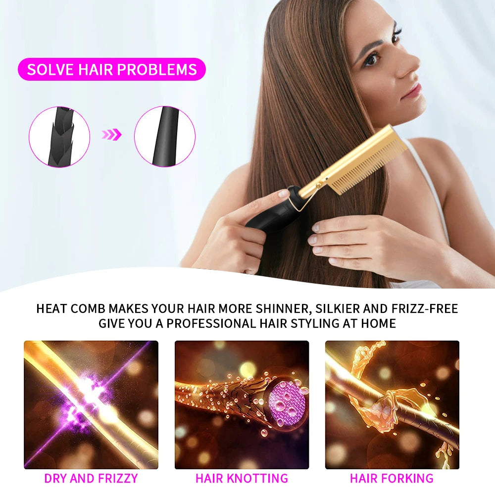 2 in 1 Electric Hair Straightener For Wigs Hot Comb Hair Curler Multifunctional Straightening Brush Flat Iron Styling Tools