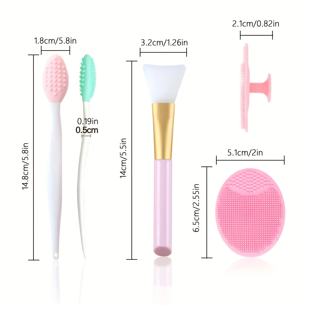 6-Piece Facial Brush Set, Manual Silicone Lip Exfoliating Brush, Nose Cleansing Brush, and Mask Brush for Facial Skin Care.- Cepillo exfoliante manual de silicona para labios, cepillo limpiador de nariz y cepillo para mascarillas.