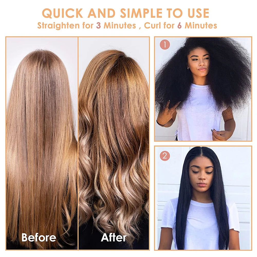 2 in 1 Electric Hair Straightener For Wigs Hot Comb Hair Curler Multifunctional Straightening Brush Flat Iron Styling Tools