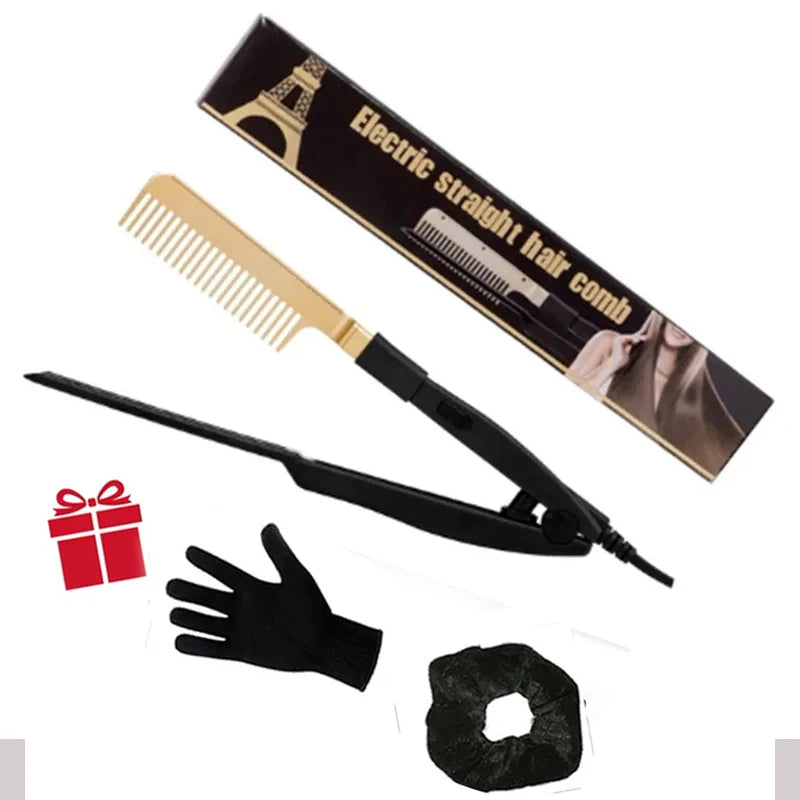 2 in 1 Electric Hair Straightener For Wigs Hot Comb Hair Curler Multifunctional Straightening Brush Flat Iron Styling Tools