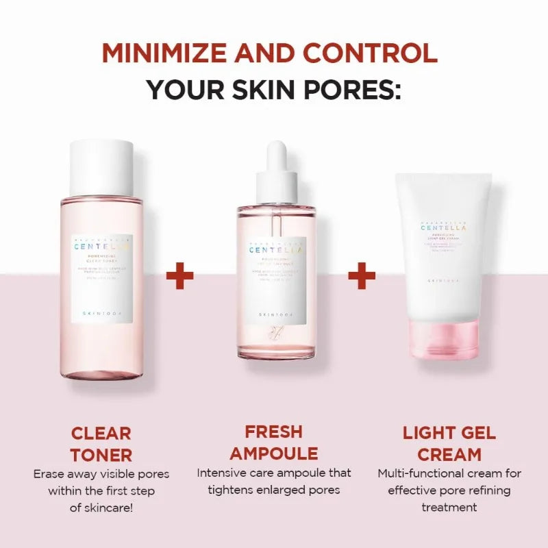 Korean Centella Pink Salt Pore Care Fresh Toner Ampoule Facial Serum Deep Cleanser and Face Cream Skincare Original Products Set