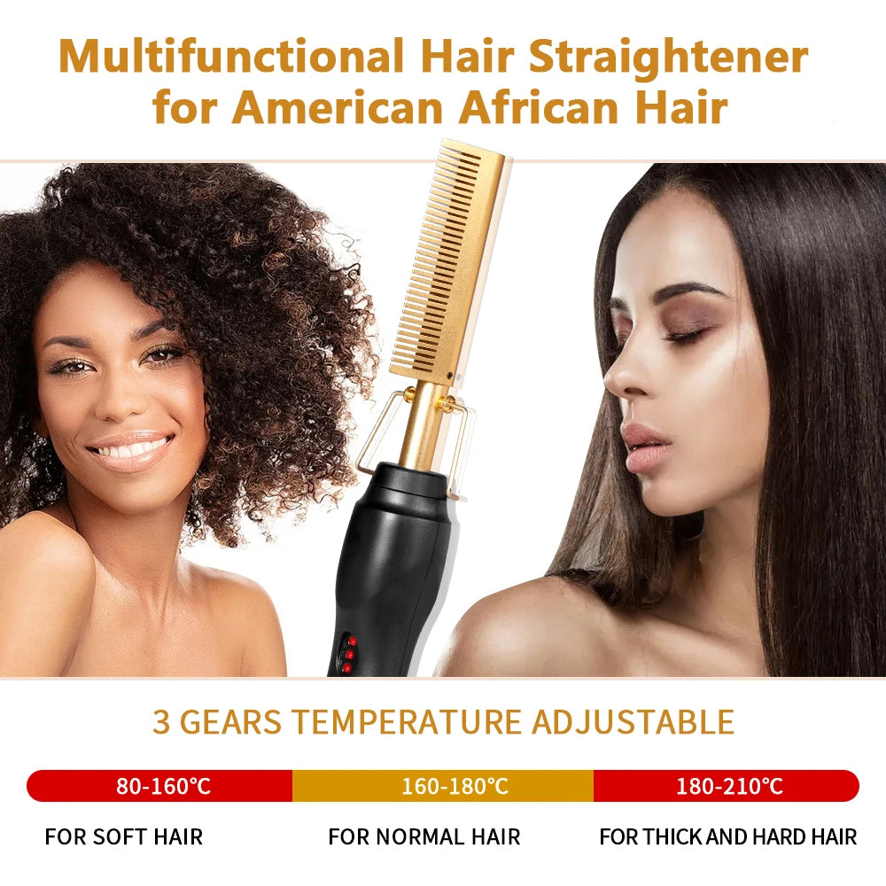 2 in 1 Electric Hair Straightener For Wigs Hot Comb Hair Curler Multifunctional Straightening Brush Flat Iron Styling Tools